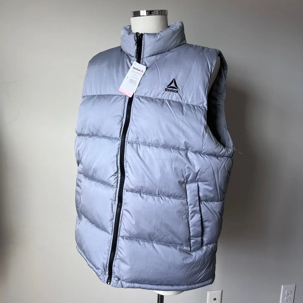 Reebok Puffer Vest Lightweight Full Zip Outerwear Grey Men's Plus XL OMRD143 NEW